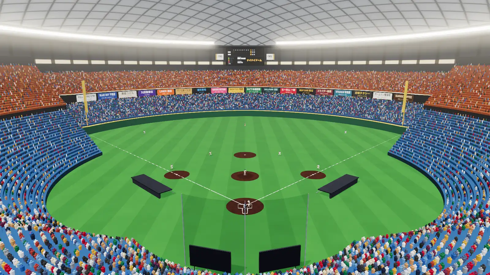 ナイナイドームの全景。屋根の照明の下にグラウンドが広がる
